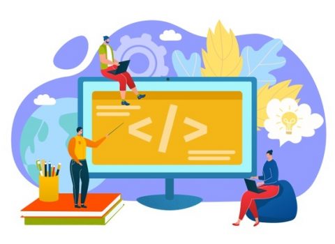 programming-education-concept-programmers-learn-coding-computer-illustration-people-reate-code-program-programming-languages-online-internet-learning-modern-education-technology_109722-2575